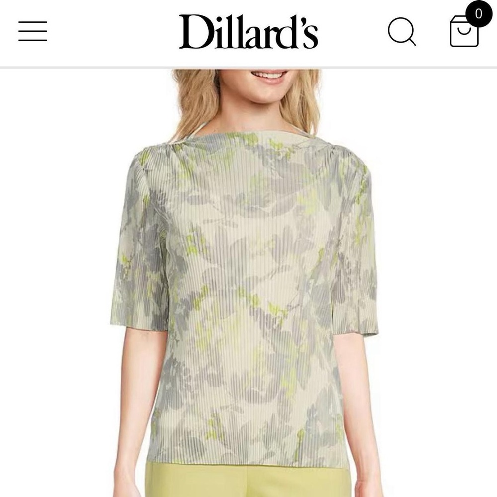 Calvin Klein Floral Mesh Knit Pleated Blouse Medium